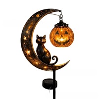 Nouvelles lampes solaires de style américain pour Halloween et la Fête des Fantômes, en forme de citrouille, de lune et de chat, à piquer dans le sol, pour l'extérieur et la cour.
