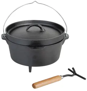 <span class=keywords><strong>Debien</strong></span> – Cocotte en fonte pré-culottée à prix abordable, avec trois pieds et couvercle, pour camping, cuisson multifonctionnelle sur gaz et induction - Product Image 1