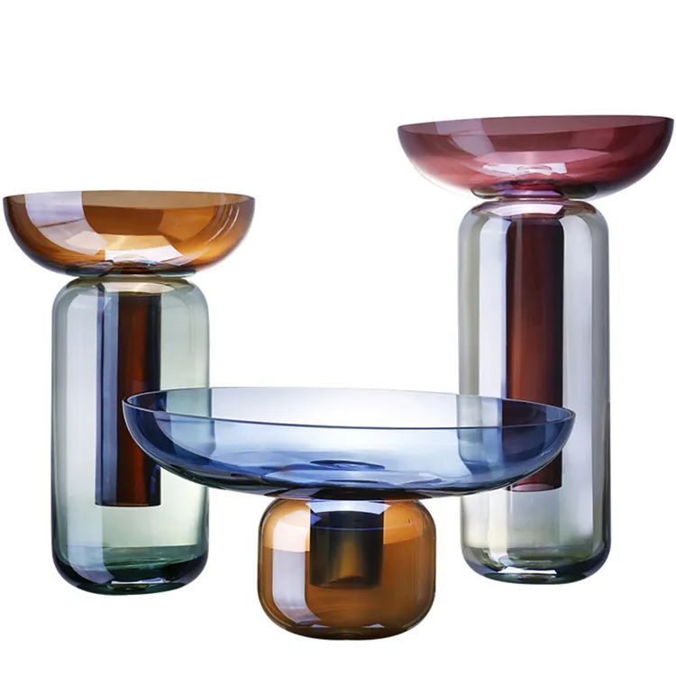 Vase en verre de luxe en forme d'étoile de diamant, ornement de maison, fait à la main, décoration multicolore pour fleur