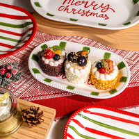 Vente directe d'usine, vaisselle de Noël en céramique écologique, peinte à la main, design frais, avec assiettes, bols, tasses