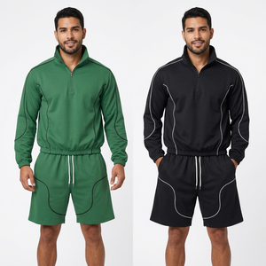 Conjunto Deportivo Informal para Hombre, Chaqueta Deportiva con Cierre de Cremallera y Pantalones Cortos con Cordón Ajustable - Product Image 1