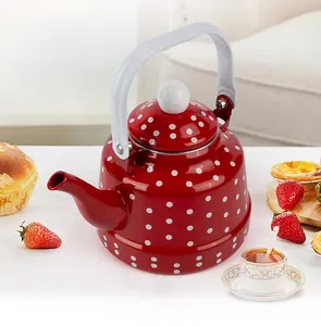 Enamel Polka dot pot putih dot, panci kopi Spot ketel baja pegangan jam kuno