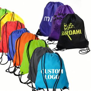 Design Wholesale Promotional Polyester Nylon <b>Drawstring</b> 30cm Shop and Backpack Customized Draw String Bags - Product Image 2