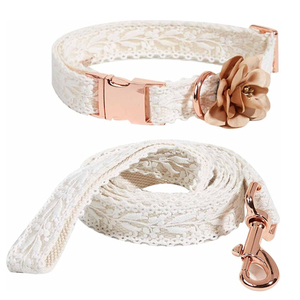 Collar de Boda Único para Perro Blanco con Hebilla de Metal Dorado Rosa y Correa para Perros Cumpleaños - Product Image 1