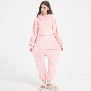 Produttore personalizzato rosa fragola stampato flanella morbida felpa <span class=keywords><strong>con</strong></span> cappuccio tuta tuta <span class=keywords><strong>pigiama</strong></span> <span class=keywords><strong>con</strong></span> patta fondale posteriore - Product Image 4
