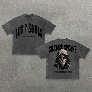 เสื้อยืดสตรีทแวร์สั่งทำจำนวนมาก ผ้าคอตตอนหนา 300GSM สีซีดแบบซันเฟด ทรงโอเวอร์ไซส์ บ็อกซี่ ครอปพิมพ์ลายกราฟิก เสื้อยืดผู้ชาย - Product Image 1