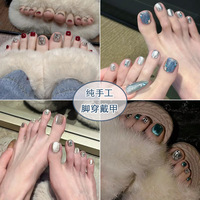12 stuks Aurora Glitter Kattenoog Opzetten Teennagels Glanzende Volledige Dekking Teennagels Zomermode Voet Nagel Art Decoratie Met Lijm