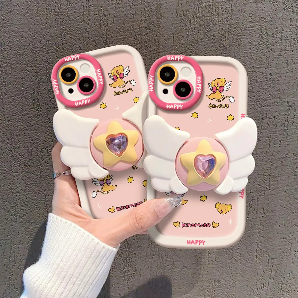 Cute Creative Wings With Stand Silicone 3D Cartoon Phone Case For IPhone 15 Pro Max 14 13 12 11 Shockproof Back Cover For Girls