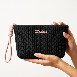 Soft <b>Makeup</b> Pouch Designer Padded Cosmetic Bag Portable Travel Toiletry Organizer Brown Bubble Fabric Beauty Storage <b>Case</b> - Product Image 4