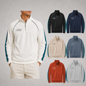 <b>Men's</b> Quarter-Zip <b>Pullover</b> Sweatshirt Solid Color Contrast Stripe Front Logo Regular Fit All Seasons Lightweight Breathable - Product Image 1