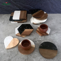Sous-verres hexagonaux personnalisés en bois d'acacia et marbre, style nordique - Écologiques, durables, de qualité alimentaire, non toxiques pour hôtels et cuisines