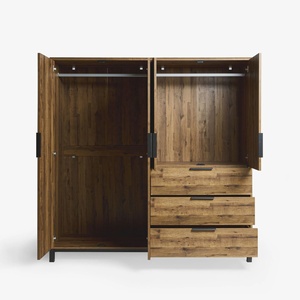<span class=keywords><strong>Armario</strong></span> Moderno Personalizado <span class=keywords><strong>con</strong></span> 4 Puertas y 3 <span class=keywords><strong>Cajones</strong></span>, Diseño Plano Independiente, Revestimiento de Madera Melamina, <span class=keywords><strong>Armario</strong></span> <span class=keywords><strong>Pequeño</strong></span> de Almacenamiento - Product Image 5