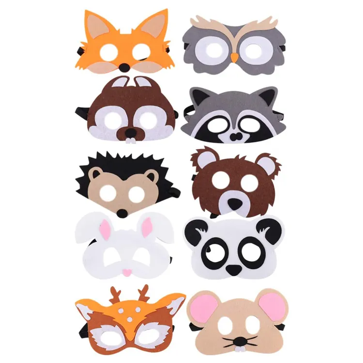 Masque à la mode pour enfants, mignon et coloré, masque en feutre d'animal, boule de fête, halloween