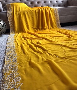 Sari en organza de soie élégant avec bordure perlée et motif ajouré, idéal pour les mariages, les soirées, les festivals et les occasions spéciales - Product Image 1
