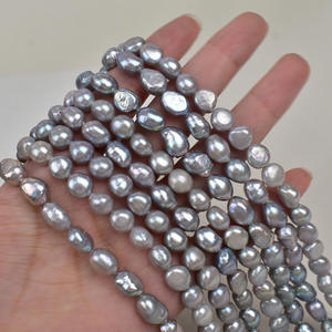 Perles d'eau douce naturelles grises claires de 8-9 mm, semi-finies, à deux faces, accessoires de bijoux, bricolage, collier fait main, perles blanches en vrac - Product Image 1