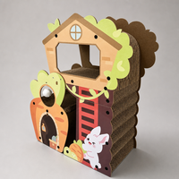 Griffoir multi-niveaux pour chats et lapins Treehouse en carton ondulé haute densité, maisonnette pour grands chats