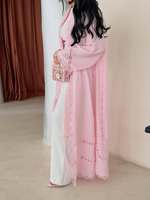 Abaya de luxe rose Hafizah, Kaftan de Dubaï, robe longue élégante à bords dentelés, Kimono ouvert pour femmes musulmanes modestes