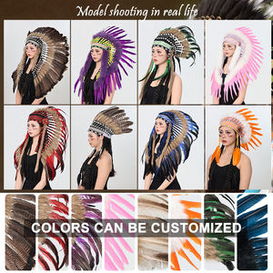 ティンモア TS106 ハロウィン インディアン フェザーヘッドドレス 男女兼用 大人用 コスチュームパーティー パフォーマンス カーニバル パレード ドレスアップ バール用 - Product Image 4