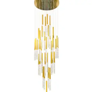 现代发光二极管吊灯客厅楼梯金色长吊灯走廊大堂链装饰灯
