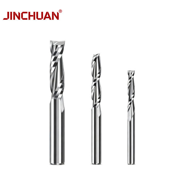 JINCHUAN CNC Router Bit Two Flute Spiral Bits Carbide End Mill for Acrylic PVC CNC Tool Engraving Bit Upcut Milling Cutter