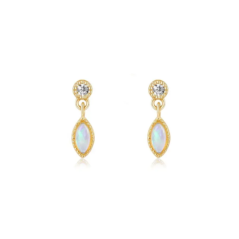 Gemnel bridal wedding 925 silver opal diamond dangly stud dangling new designs girls jewelry fall earrings