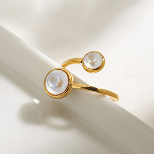 แหวนเปิดชุบทองสไตล์ยุโรปประดับมูนสโตนทรงเรขาคณิตสำหรับผู้หญิง ของขวัญเครื่องประดับ - Product Image 2