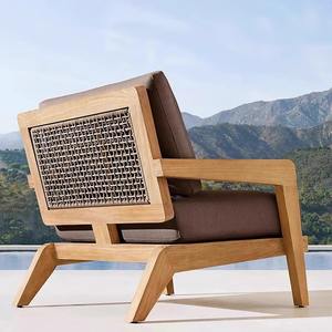 Chaise de jardin en teck, chaise longue d'extérieur imperméable en bois massif, design simple pour villa, cour, balcon - Product Image 5