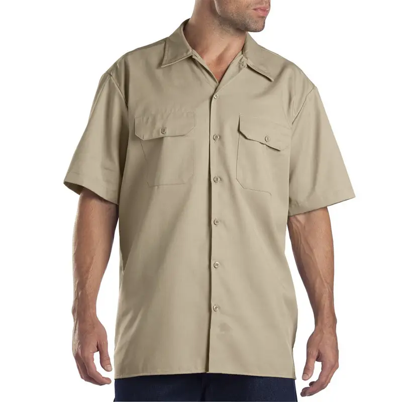 Caqui algodón de manga corta uniformes de trabajo camisas conductor uniforme camisas