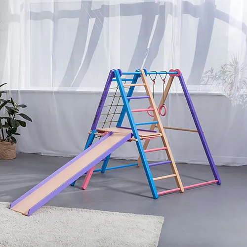 โครงไม้ของเล่นปีนเขา,โครงไม้สามเหลี่ยมสำหรับเด็กในร่มสนามเด็กเล่นปีนโครงบันไดพร้อมสไลด์