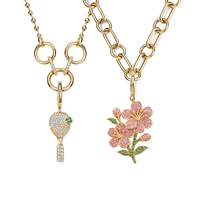 Colliers Gemnel en laiton avec pendentif fleur raquette de tennis pavé de zircons colorés, chaîne à maillons mixtes pour femmes, pour le quotidien, les fêtes et la mode