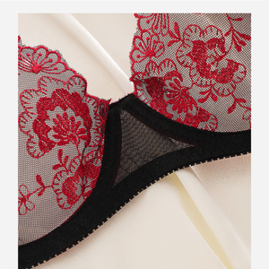 Wholesale Women Underwire Lace Bra Thong 2-Piece <b>Set</b> 3D Embroidered Breathable Thin Sheer Mesh <b>Sexy</b> Lingerie <b>Set</b> - Product Image 4