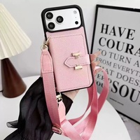 Dompet Kulit PU Mewah Model Selempang untuk iPhone 17 16 Pro Max, Penutup Ponsel Multi-Fungsi dengan Tempat Kartu dan Tali Panjang