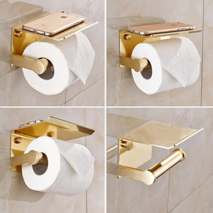 Portarrollos de papel higiénico autoadhesivo de aluminio para espacio moderno con estante Portarrollos de papel higiénico de bronce Portarrollos de papel higiénico - Product Image 5