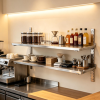 Étagères murales de cuisine réglables en hauteur en acier inoxydable personnalisées à double couche pour café