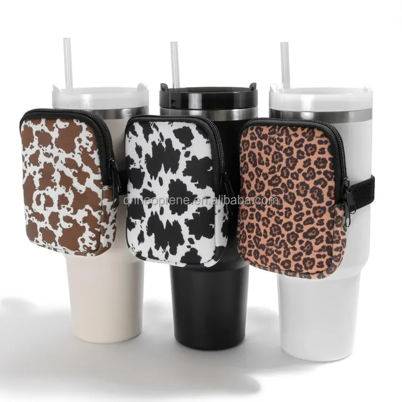 New Design 40oz Tumbler Colored Sublimation Key Holder Neoprene Coin Purse Gym Water Bottle Drink Pouch Bag