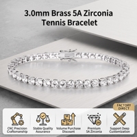 Bracelet Tennis en Zircon 3mm 5A Prêt à Expédier, Vente en Gros, Bijoux Hip Hop Unisexe Sertis de Zircons, Laiton Plaqué Rhodium, Fabriqué par CNC