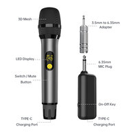 Système de microphone sans fil UHF double, corps métallique, batterie 18650, 12 canaux pour karaoké