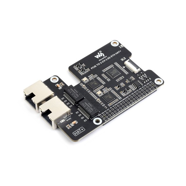 PCIe to 2-CH 2.5G ETH Adapter for Raspberry Pi 5, Supports Raspberry Pi OS / Ubuntu / OpenWrt