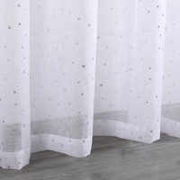 Rideau transparent en voile blanc personnalisé à imprimé étoile argentée, effet goutte de rosée, 100% polyester, style européen et américain, toutes saisons, vente chaude