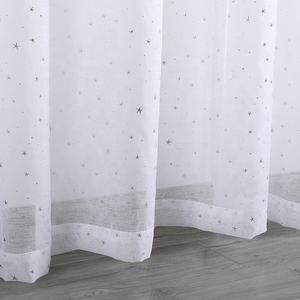 Cortina Transparente de Velo <span class=keywords><strong>Blanco</strong></span> Personalizada con Estampado de Estrellas Plateadas, 100% Poliéster, Estilo Europeo Americano, para Todas las Temporadas - Product Image 2