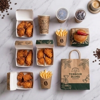 Ensemble de boîtes d'emballage personnalisées OEM écologiques pour la restauration rapide, idéal pour les plats à emporter (burgers, frites, café, desserts) avec personnalisation de marque
