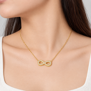 Collier pendentif infini plaqué or 14 carats avec zircon cubique serti pavé, chaîne maille forçat, bijoux minimalistes unisexes - Product Image 5
