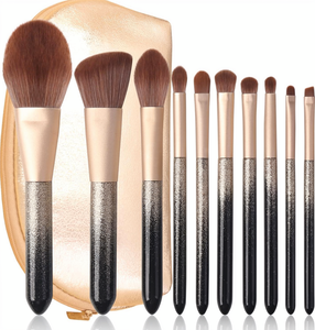 Ensemble de pinceaux de maquillage professionnels ENZO KEN, poils de zibeline naturels, manche en métal, sac doré de luxe, paillettes, pinceau pour les yeux, fard à paupières, <span class=keywords><strong>visage</strong></span>, pinceau de voyage - Product Image 1