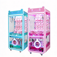 Machine de jeu d'arcade commerciale à monnayeur, 1 joueur, Happy Moment, avec LED bleues, en verre trempé, attrapeur de peluches à grue