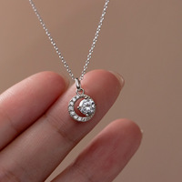 Mode bijoux fins en argent sterling 925 cercle rond croissant de lune forme diamant pendentif plaqué or colliers femmes