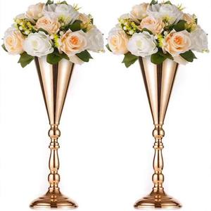 حامل مزهرية زهور معدني ذهبي يوضع على الطاولة، قطعة مركزية لتزيين الطاولات وحامل للزهور الاصطناعية، مناسب لحفلات الزفاف والذكرى السنوية - Product Image 1