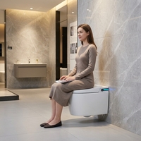 Ensemble de toilettes intelligentes de luxe, cuvette de toilettes à ouverture et fermeture automatiques, toilettes murales modernes intelligentes pour projets de villas privées