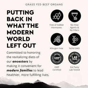 Complément d'organes de bœuf nourri à l'herbe pour le bien-être général du corps : Foie, Cœur, Reins, Pancréas, Rate – Bœuf lyophilisé – 180 capsules - Product Image 6