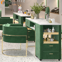 Yoocell Nouveau Design Table de Manucure Portable Couleur Verte, Bureau de Manucure Roulant, Chaise Tabouret de Bureau, Tables à Ongles pour Salon