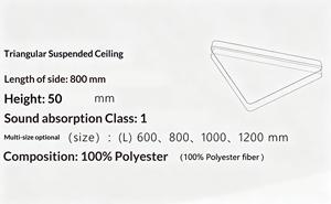 Proveedor de Fábrica, Placas Acústicas Suspendidas de Poliéster Ligeras, No Tóxicas, Resistentes a la Humedad, Clase I, Alto NRC - Product Image 6